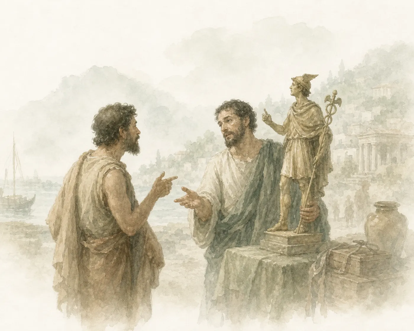 Illustration for Aesop’s fable “The Statue Seller”
