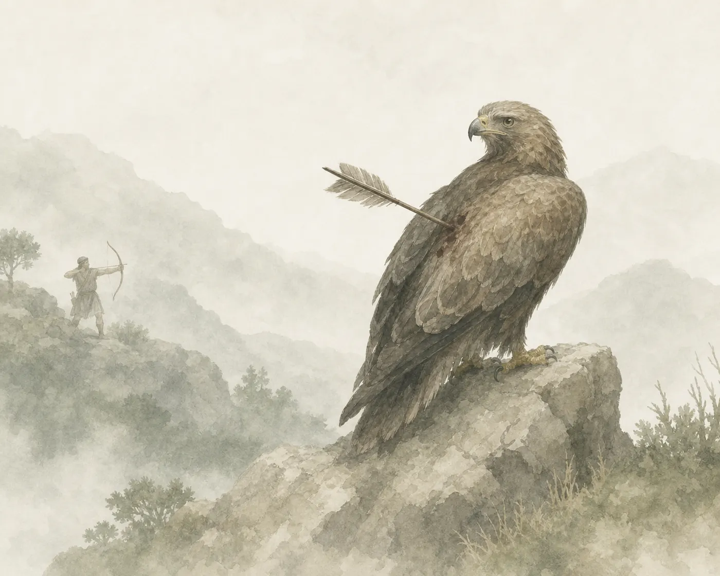 Illustration for Aesop’s fable “The Eagle Struck by an Arrow”