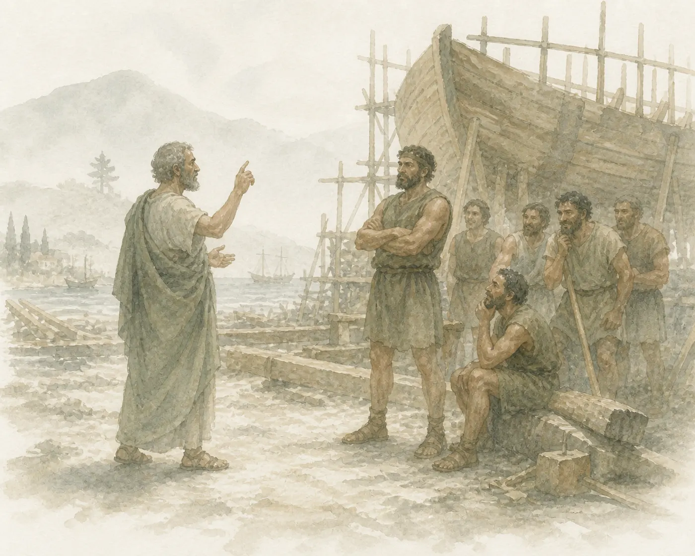 Illustration for Aesop’s fable “Aesop in the Shipyard”