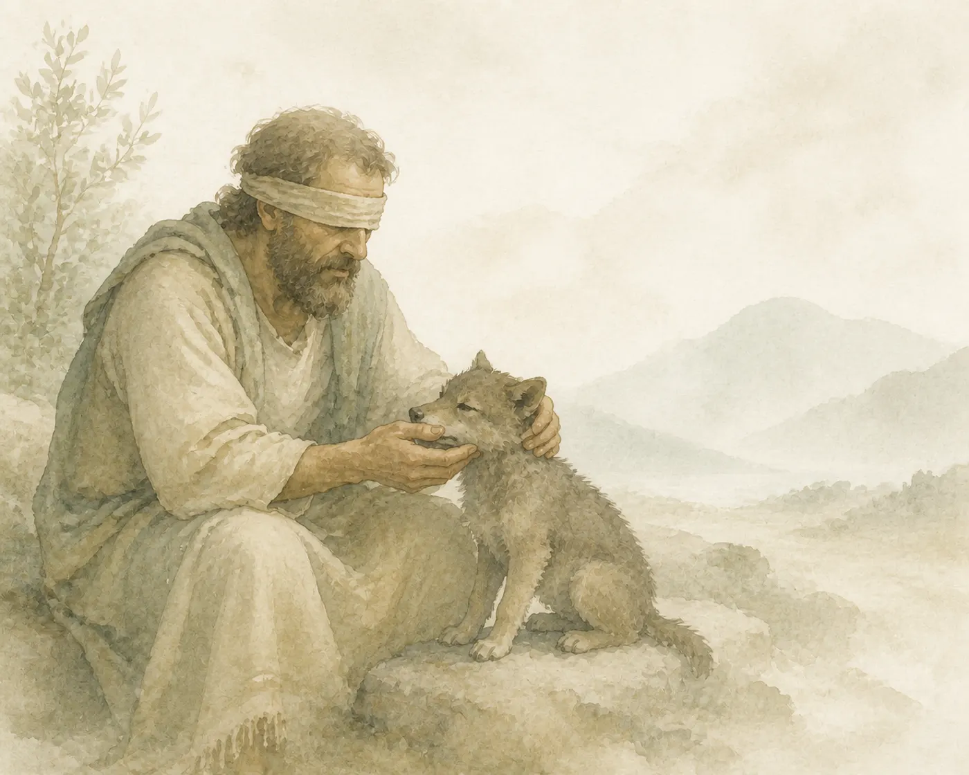 Illustration for Aesop’s fable “The Blind Man and the Cub”