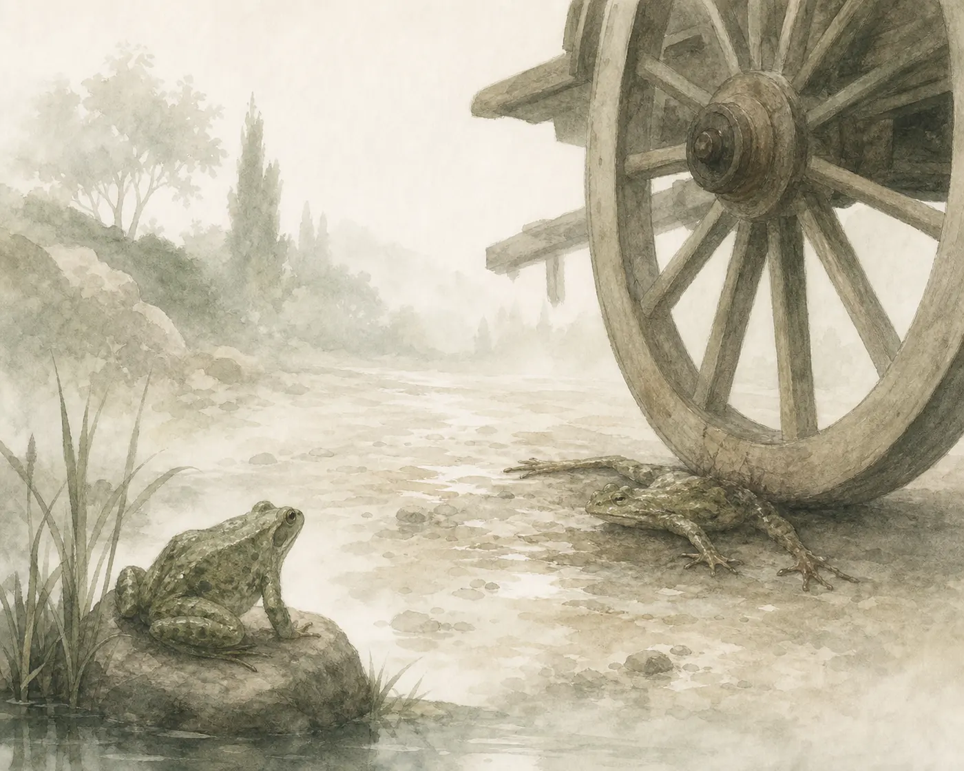 Illustration for Aesop’s fable “The Neighbouring Frogs”