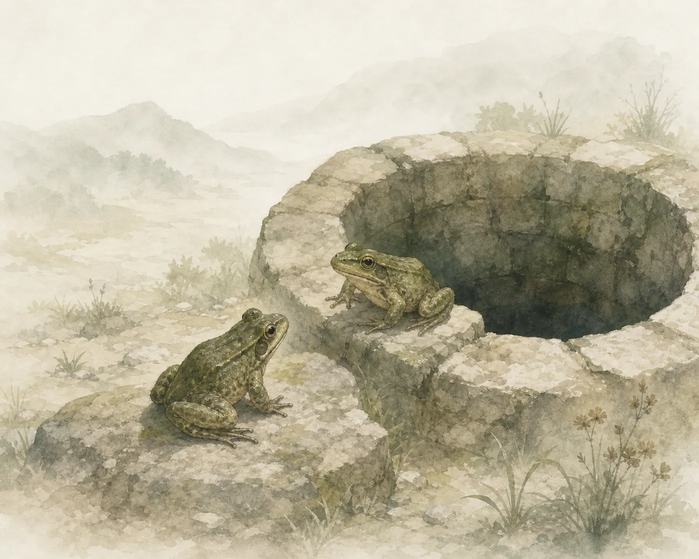 Illustration for Aesop’s fable “The Frogs at the Dried-Up Pond”