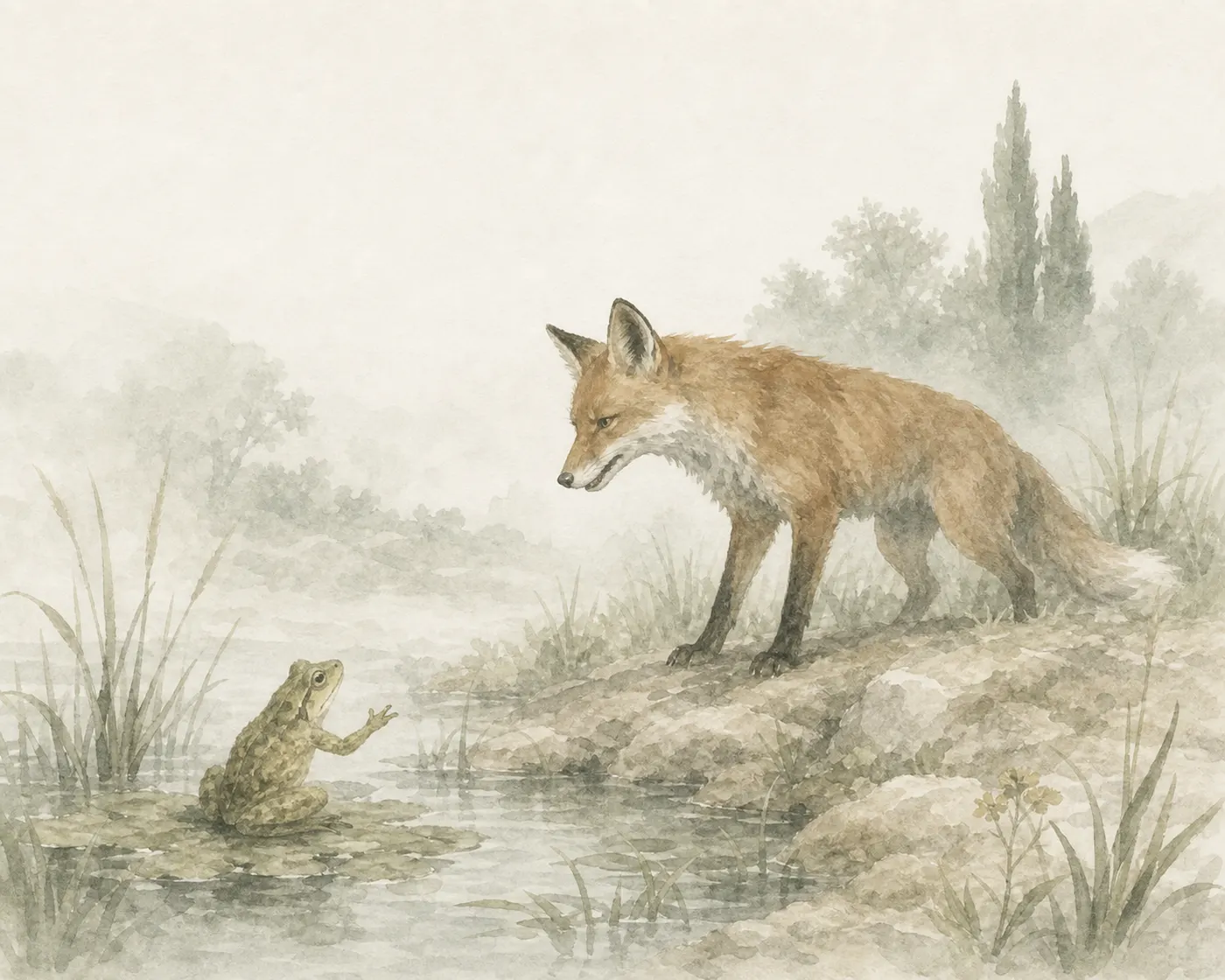 Illustration for Aesop’s fable “The Frog Doctor and the Fox”