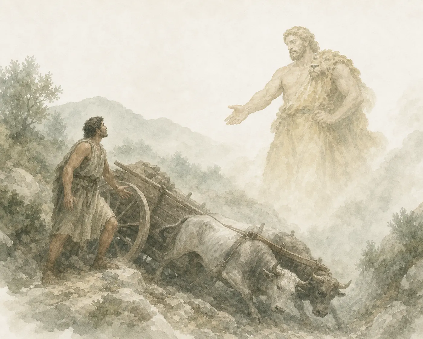Illustration for Aesop’s fable “The Carter and Heracles”
