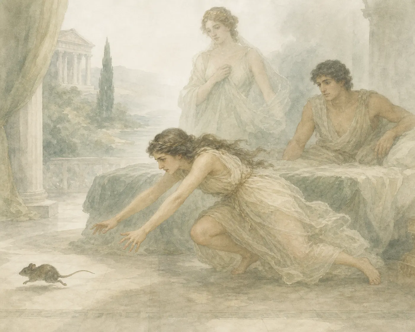 Illustration for Aesop’s fable “The Cat and Aphrodite”