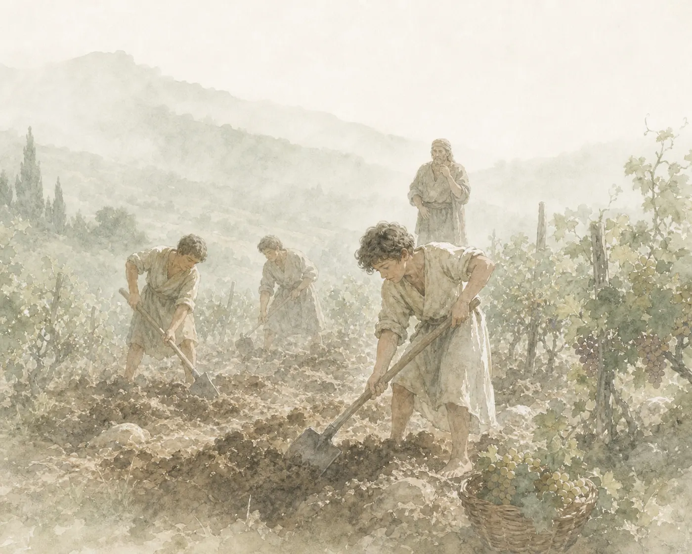 Illustration for Aesop’s fable “The Ploughman and His Children”