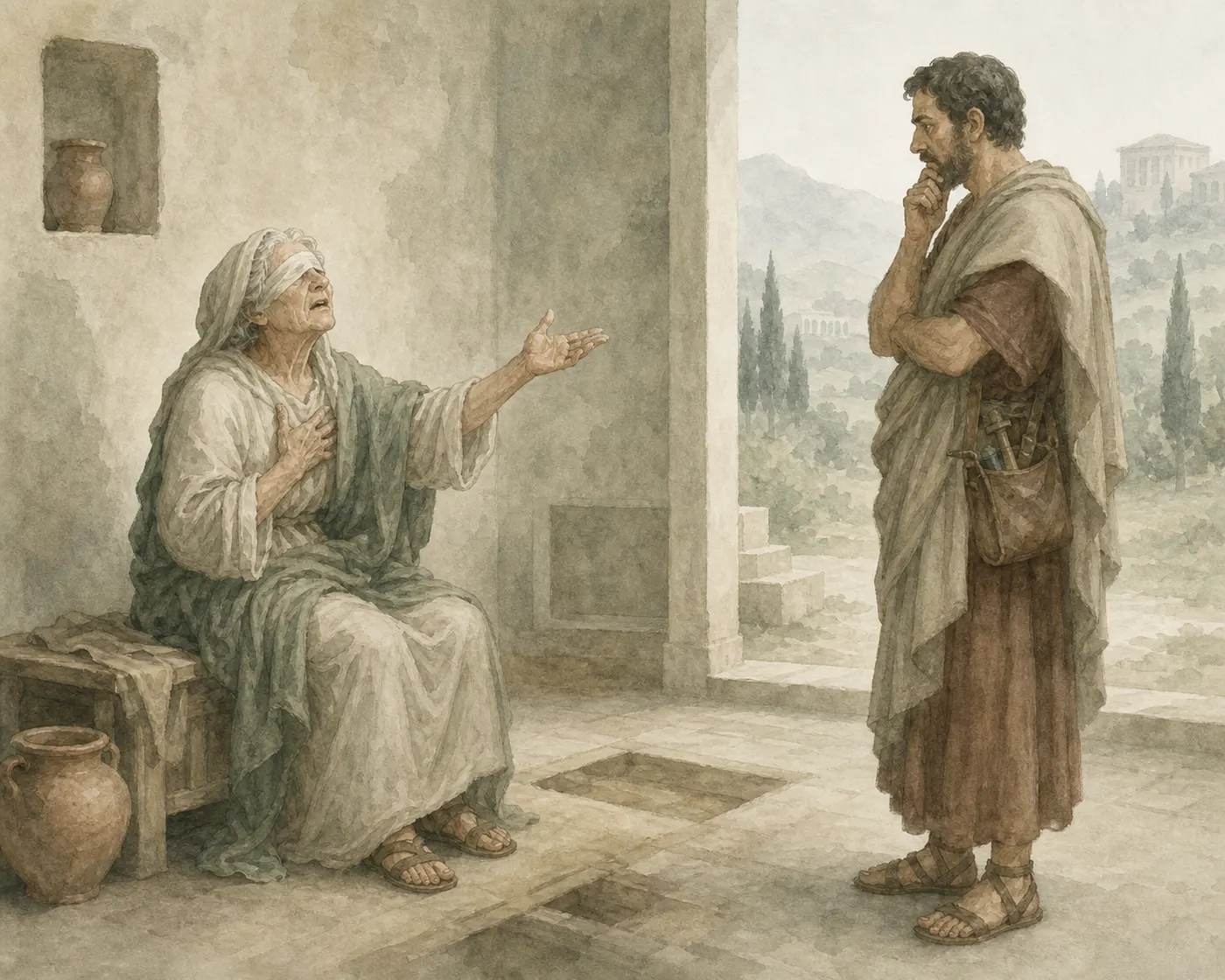 Illustration for Aesop’s fable “The Old Woman and the Doctor”