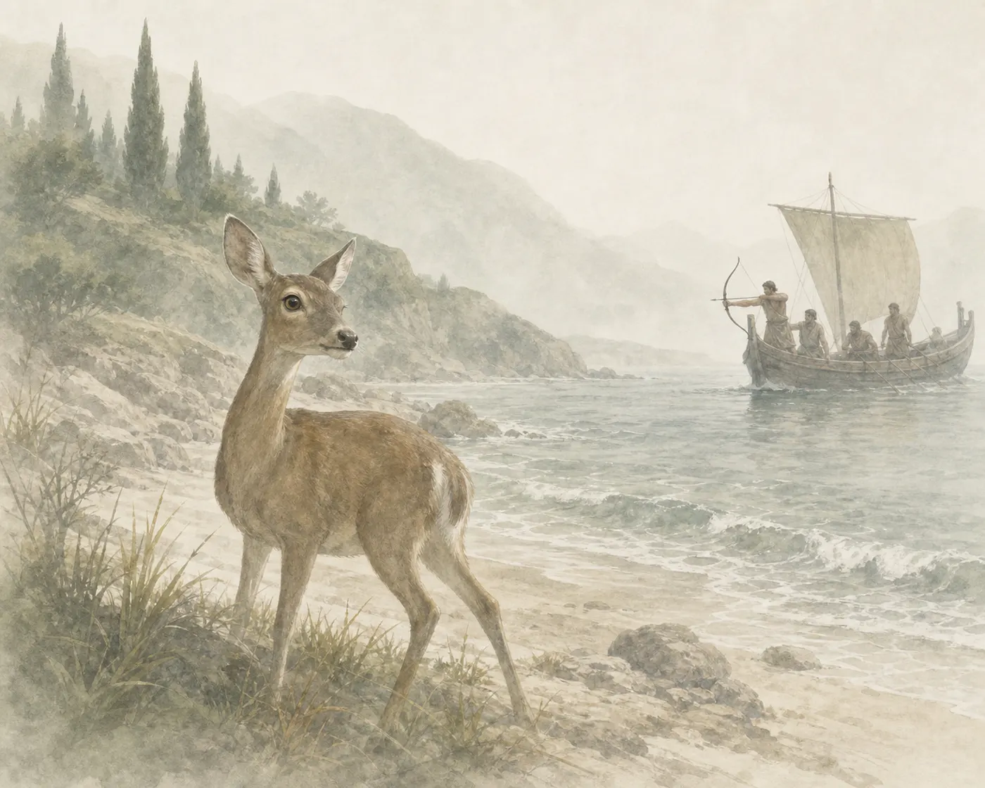Illustration for Aesop’s fable “The One-Eyed Doe”