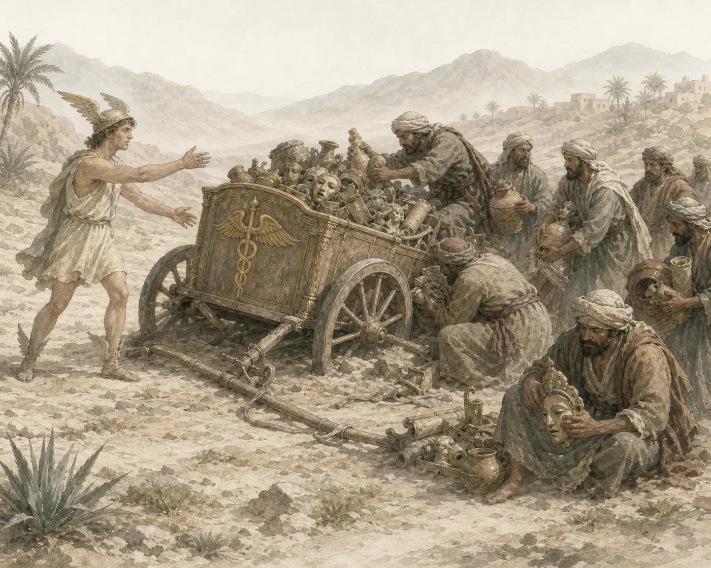 Illustration for Aesop’s fable “The Chariot of Hermes and the Arabs”