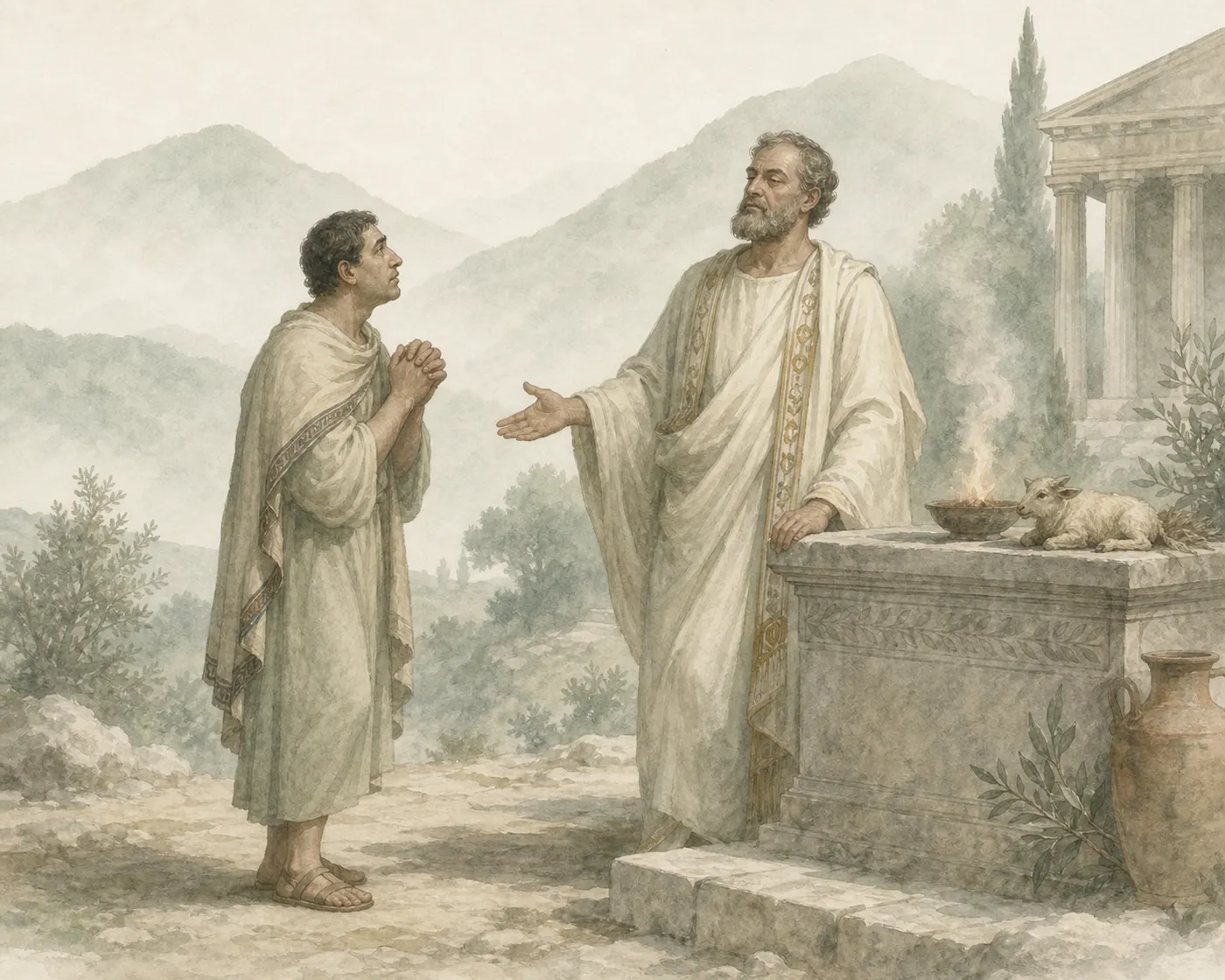 Illustration for Aesop’s fable “The Eunuch and the Priest”