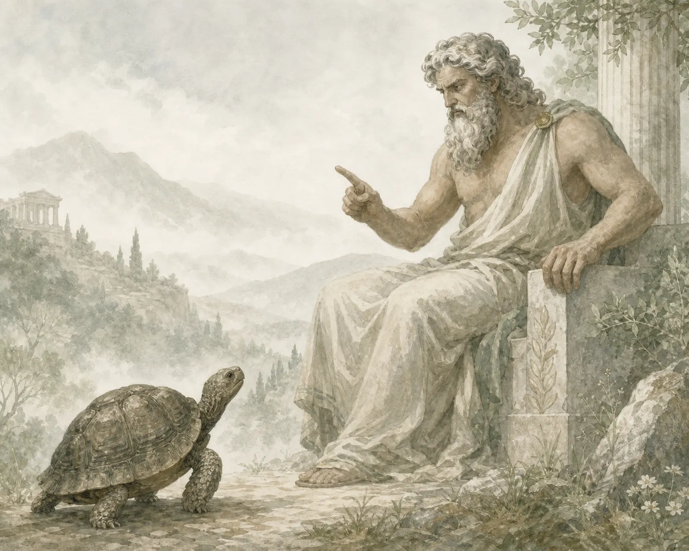 Illustration for Aesop’s fable “Zeus and the Tortoise”