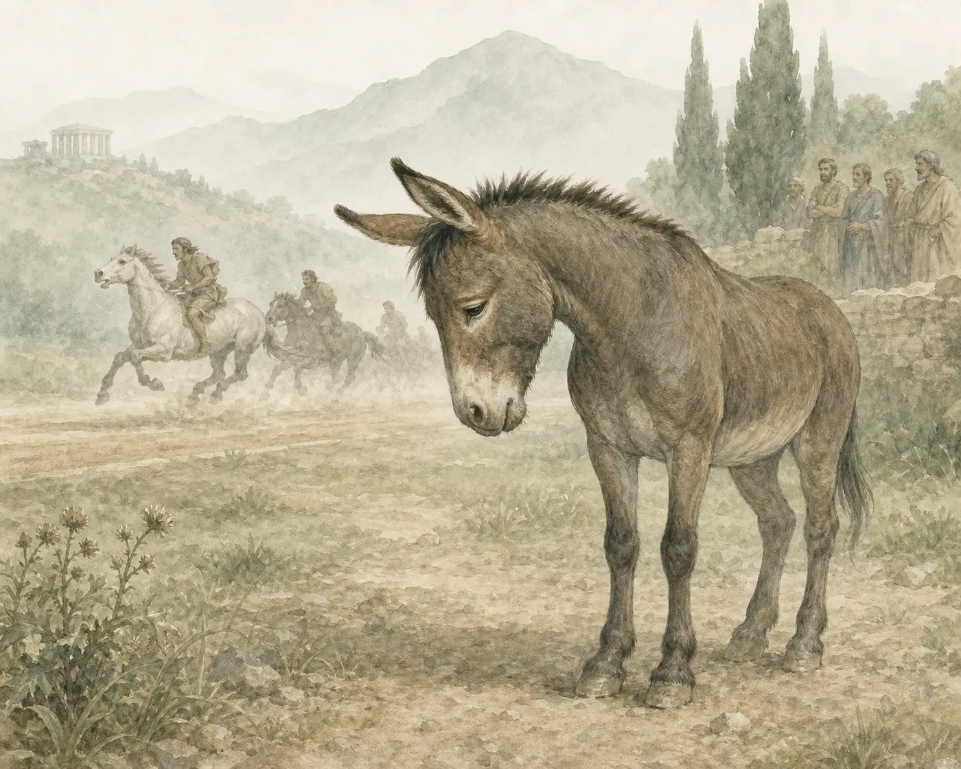 Illustration for Aesop’s fable “The Mule”