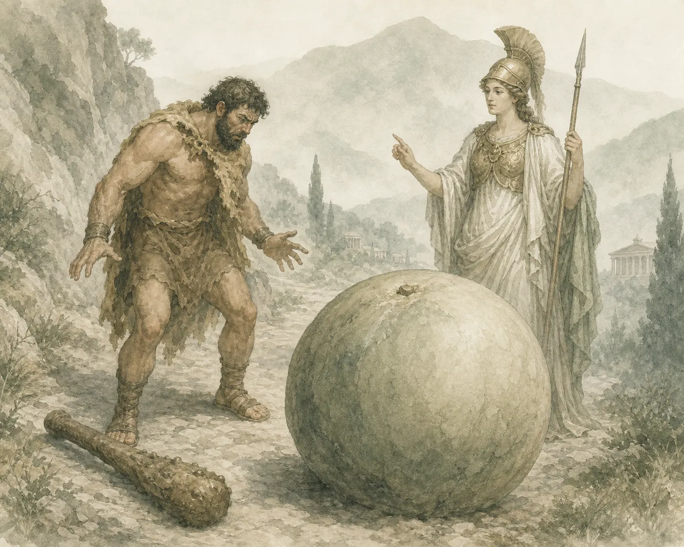 Illustration for Aesop’s fable “Heracles and Athena”