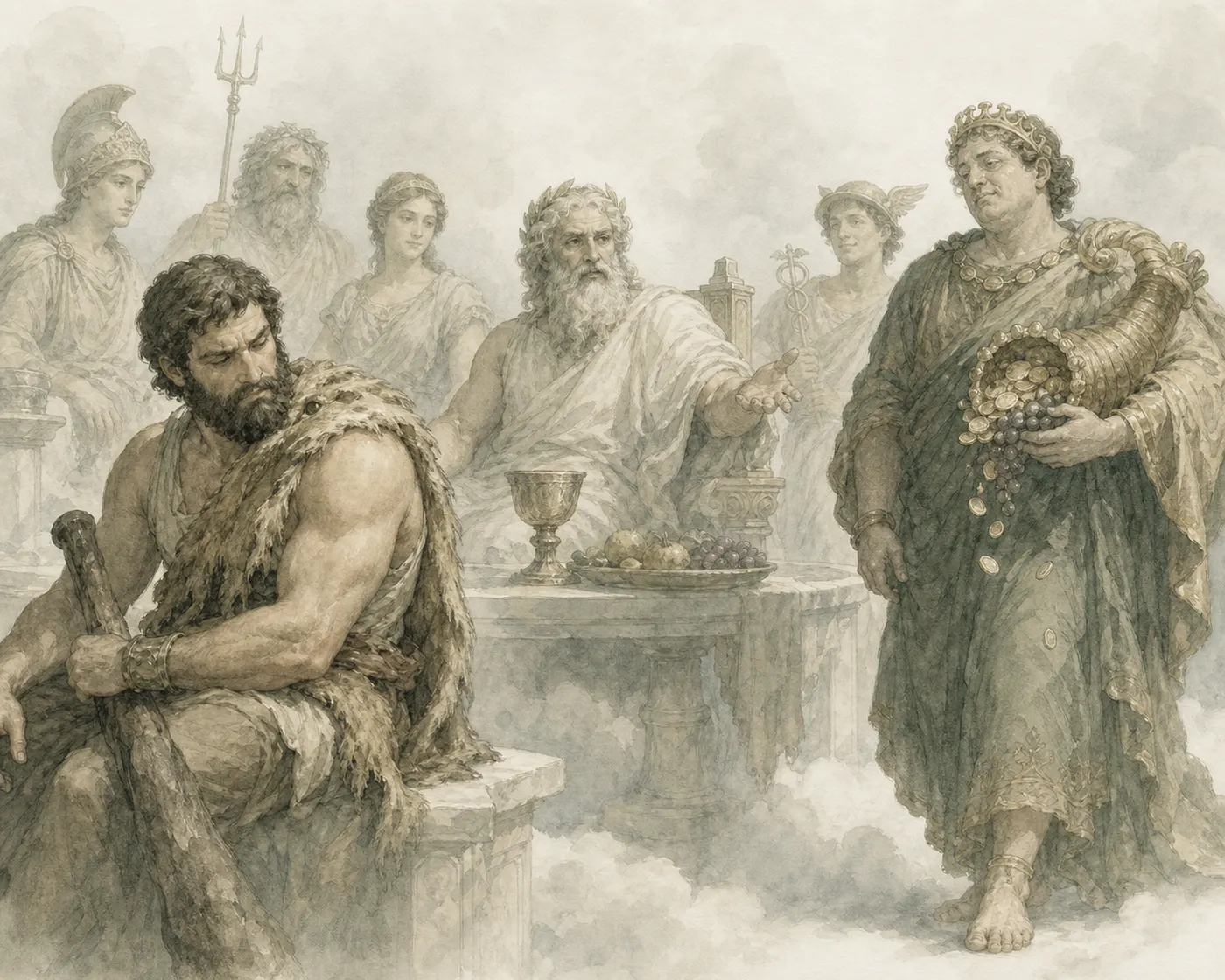 Illustration for Aesop’s fable “Heracles and Plutus”