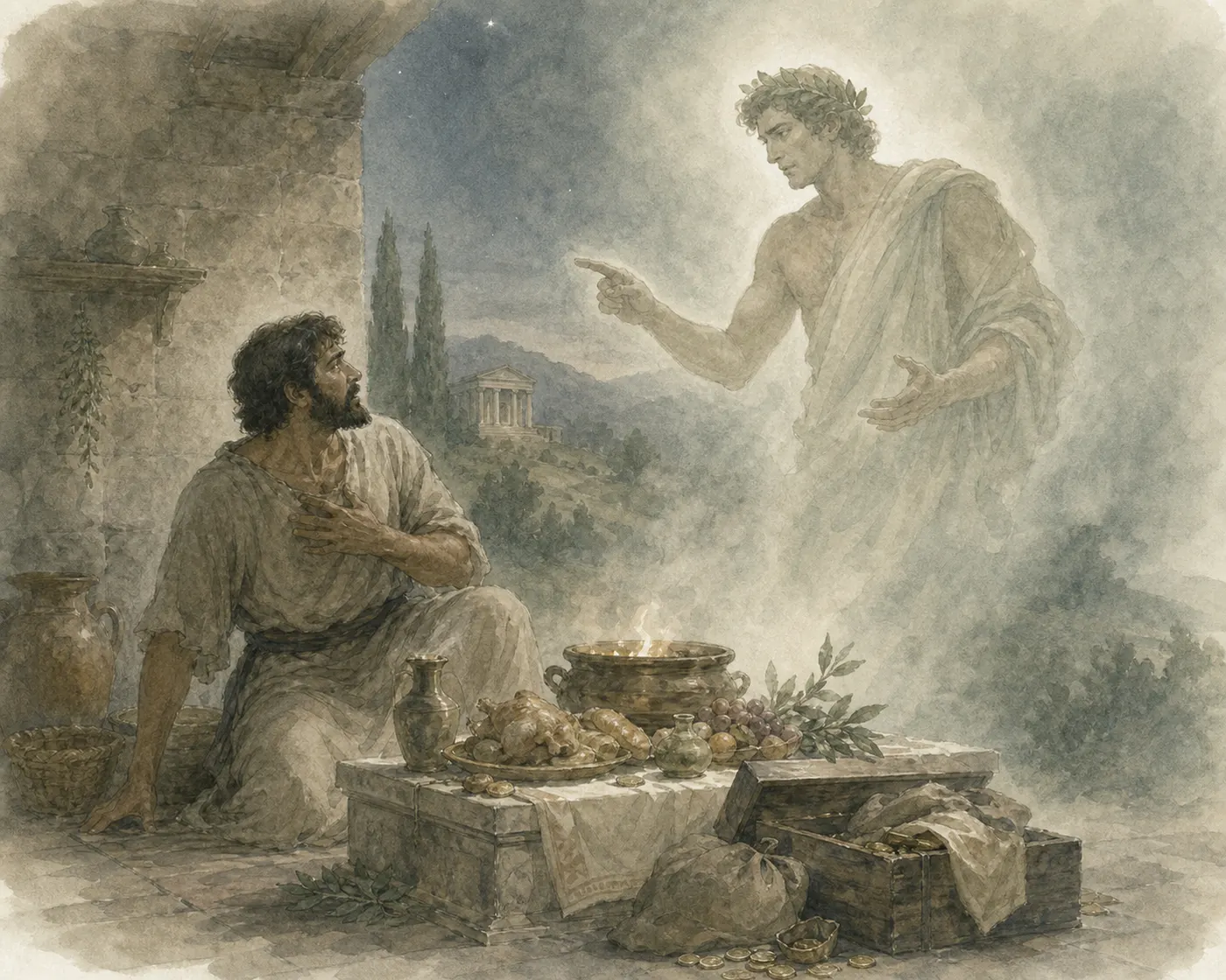 Illustration for Aesop’s fable “The Demigod”