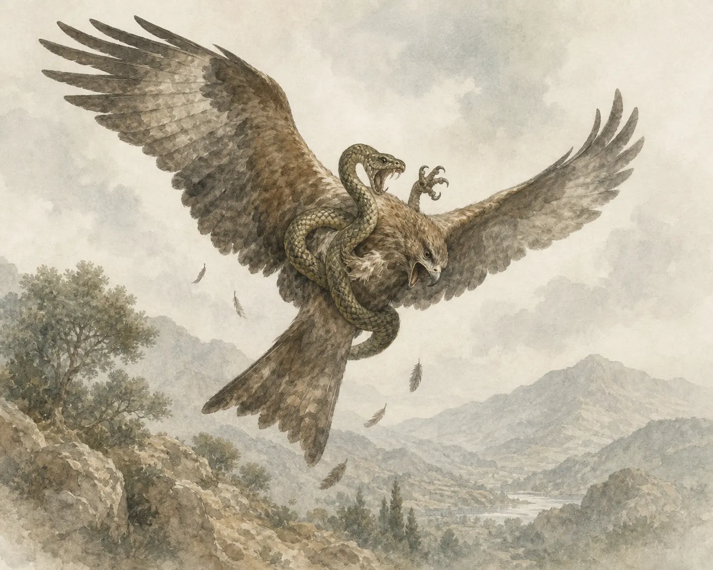 Illustration for Aesop’s fable “The Kite and the Serpent”