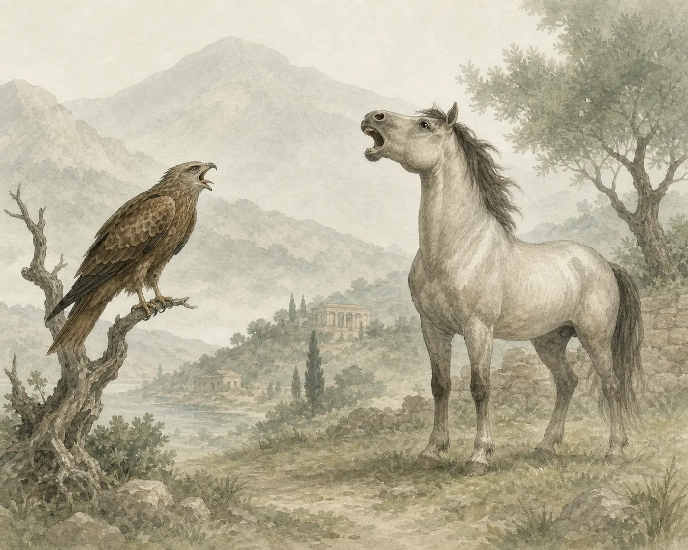 Illustration for Aesop’s fable “The Kite That Neighed”