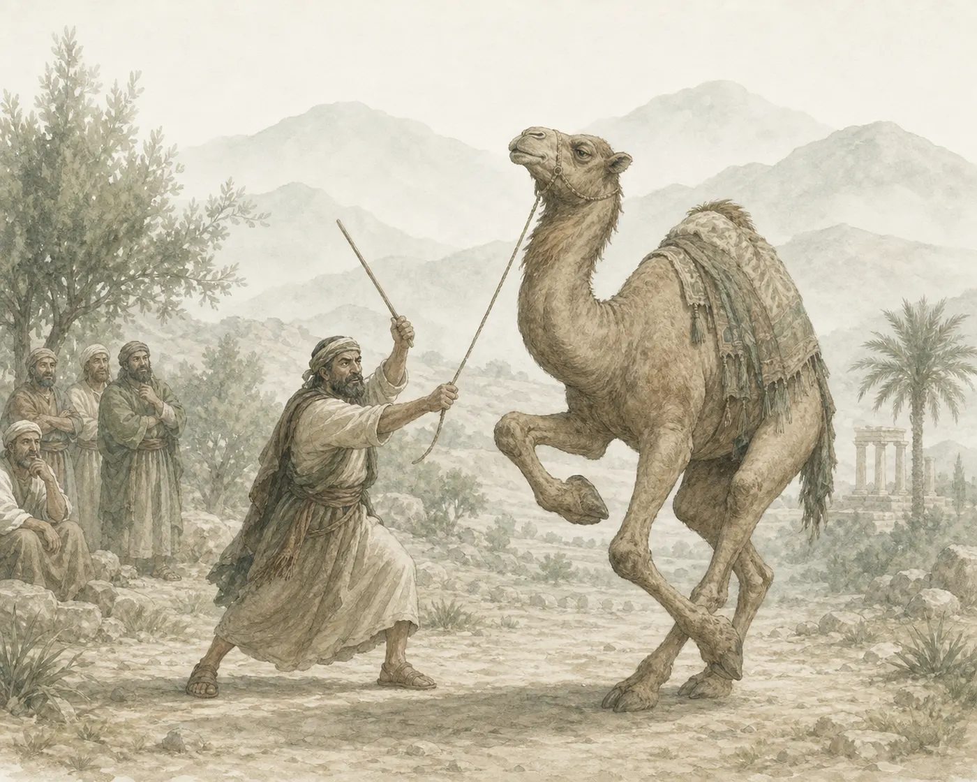 Illustration for Aesop’s fable “The Dancing Camel”
