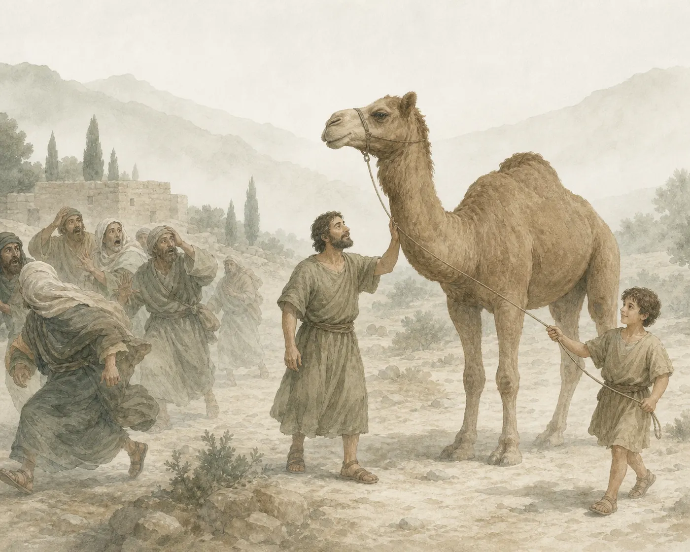 Illustration for Aesop’s fable “The Camel Seen for the First Time”