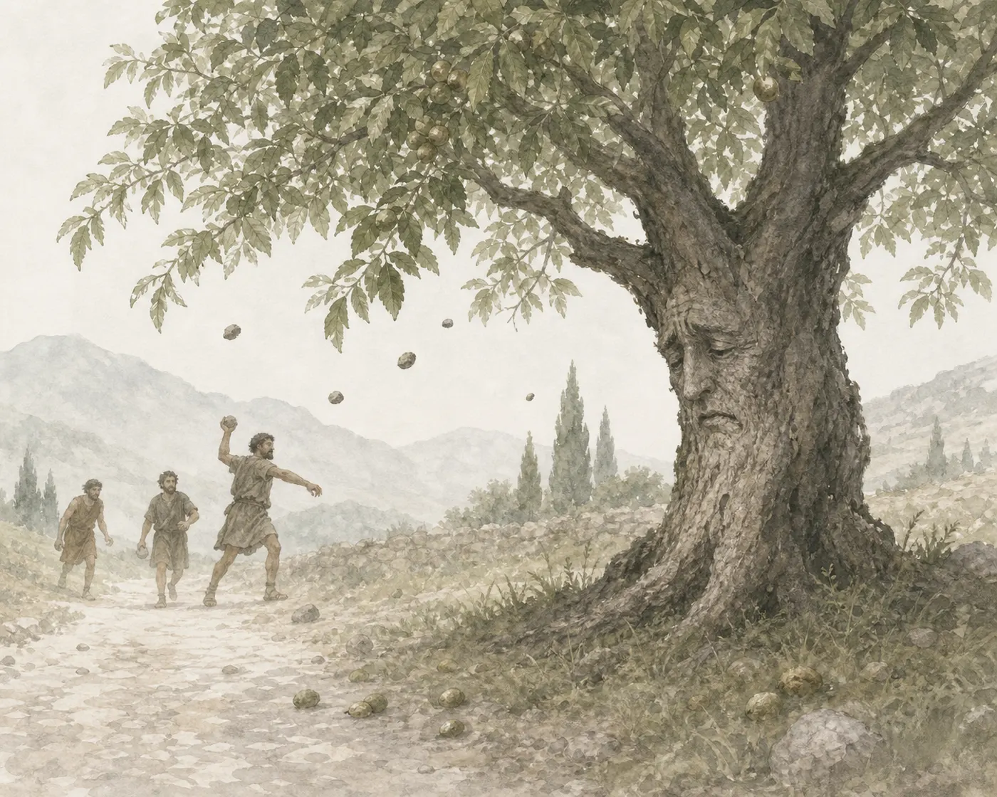 Illustration for Aesop’s fable “The Walnut Tree”