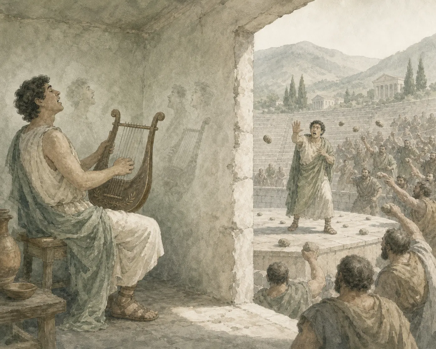 Illustration for Aesop’s fable “The Cithara Player”