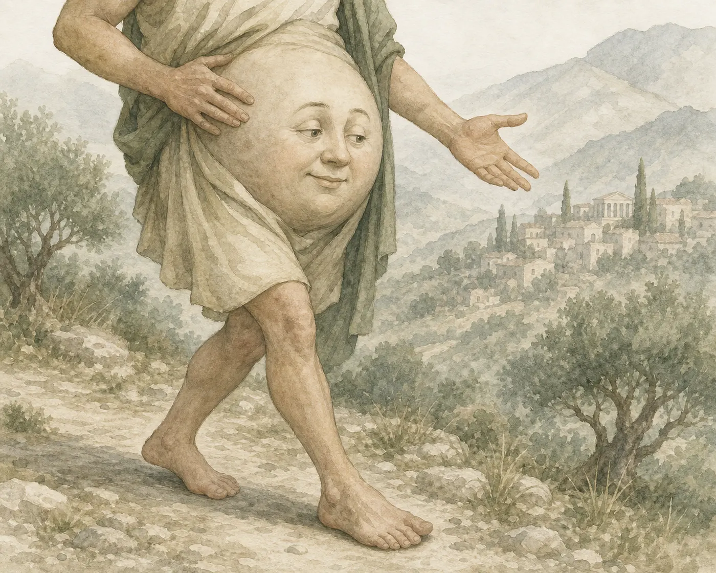 Illustration for Aesop’s fable “The Belly and the Feet”