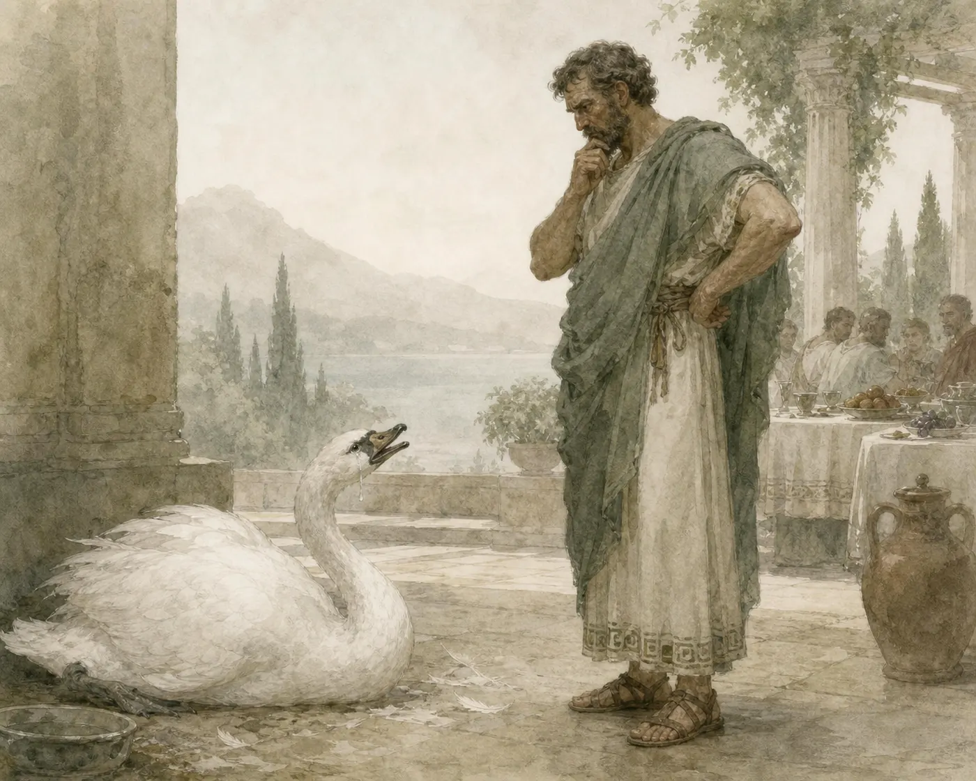 Illustration for Aesop’s fable “The Swan and Its Master”