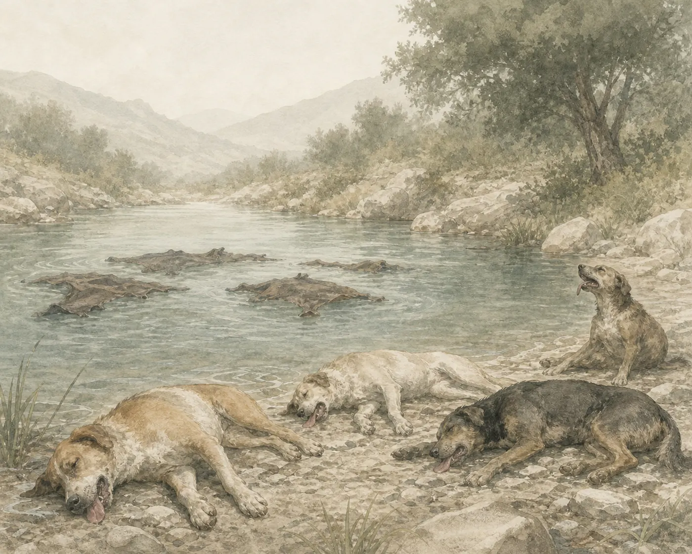 Illustration for Aesop’s fable “The Hungry Dogs”