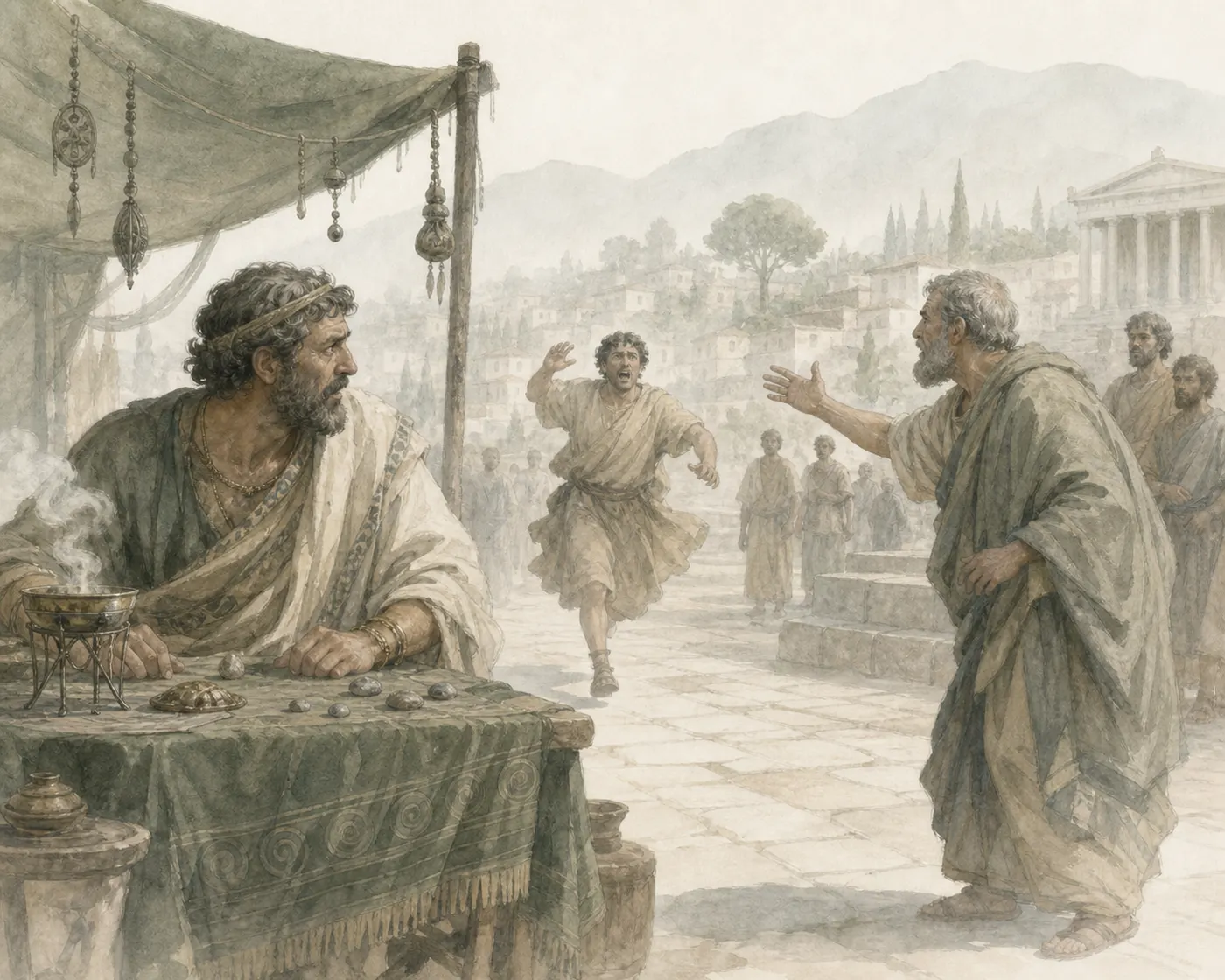 Illustration for Aesop’s fable “The Diviner”