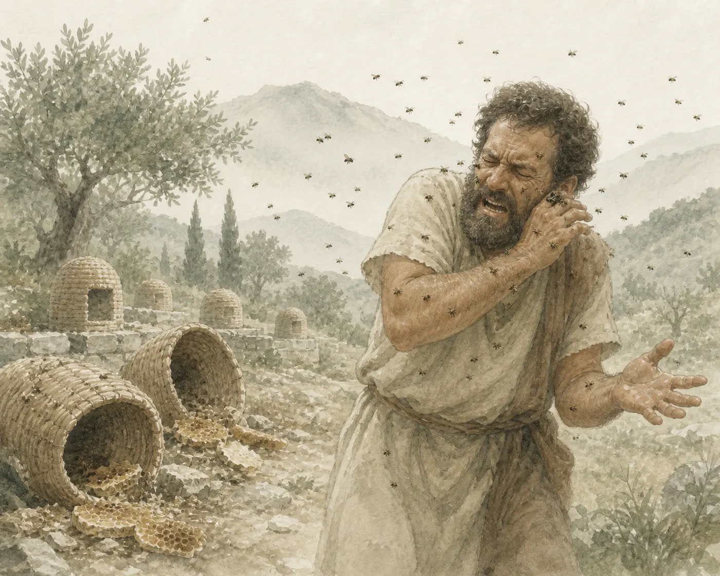 Illustration for Aesop’s fable “The Beekeeper”