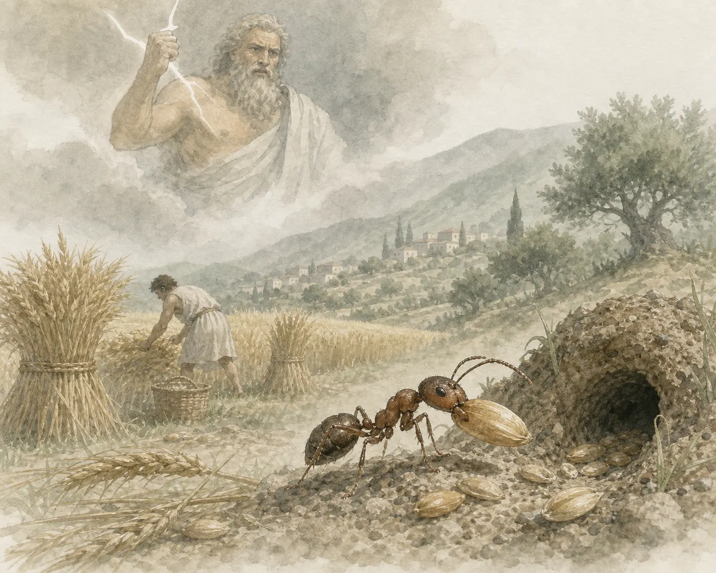Illustration for Aesop’s fable “The Ant”