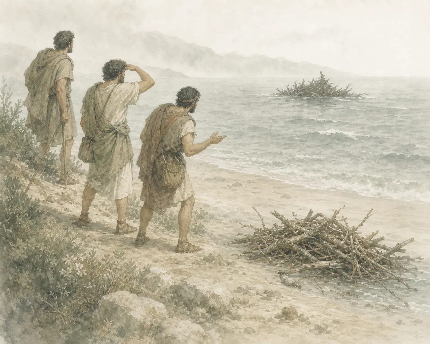 Illustration for Aesop’s fable “The Travellers and the Brushwood”