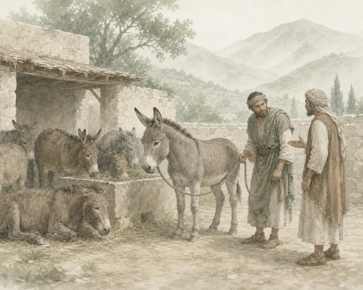 Illustration for Aesop’s fable “The Man Who Bought an ass”