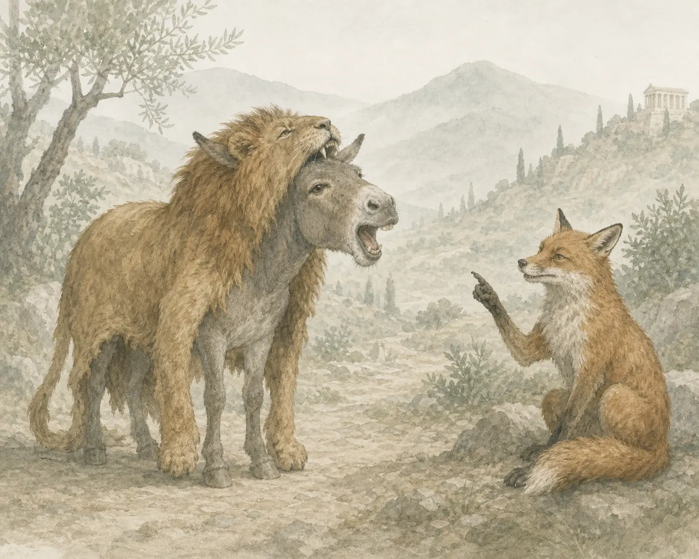 Illustration for Aesop’s fable “The Ass in the Lion's Skin”