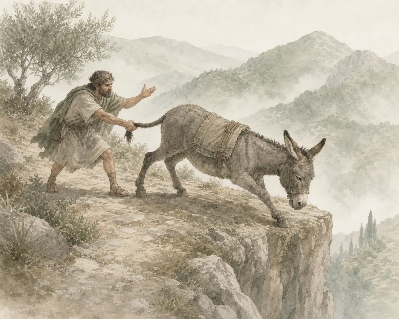 Illustration for Aesop’s fable “The Ass and the Ass-Driver”