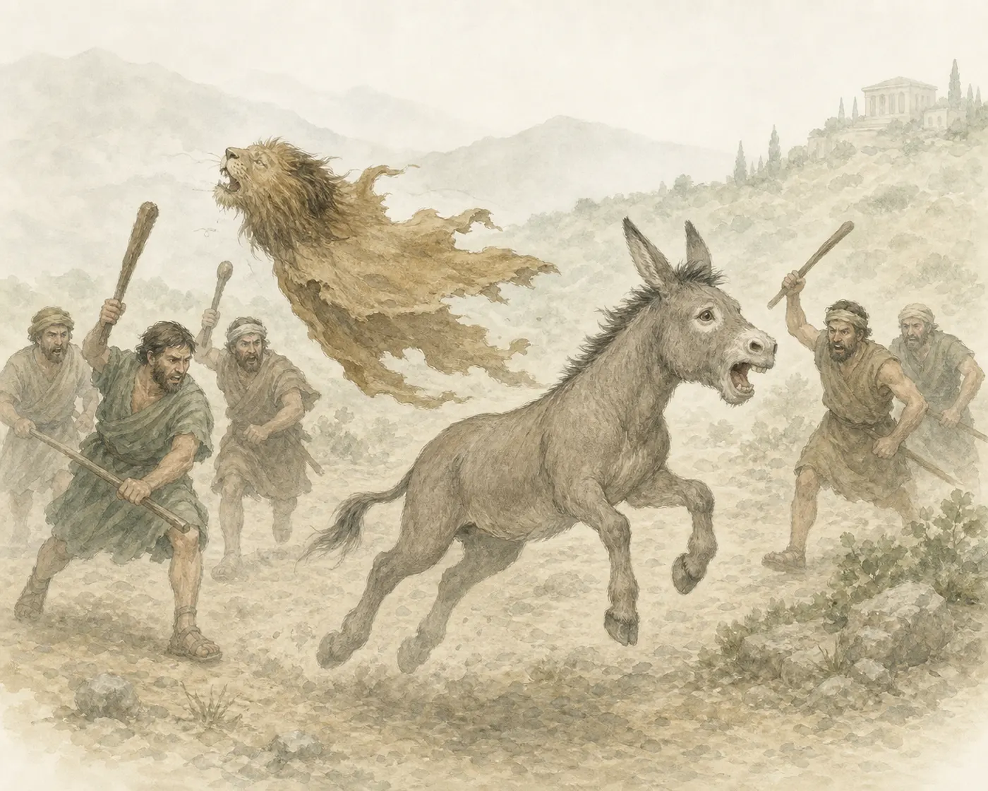 Illustration for Aesop’s fable “The Ass Who Passed for a Lion”