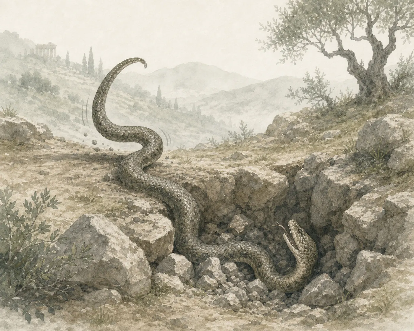 Illustration for Aesop’s fable “The Tail and the Body of the Serpent”