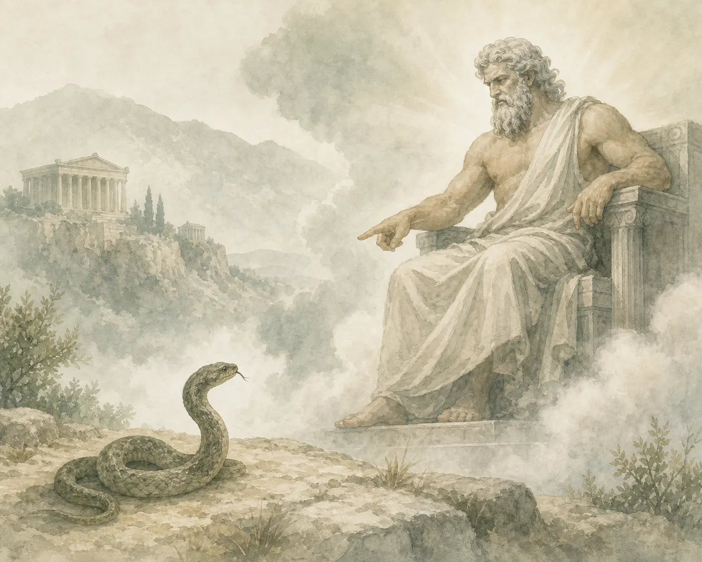 Illustration for Aesop’s fable “The Serpent Trampled Underfoot”