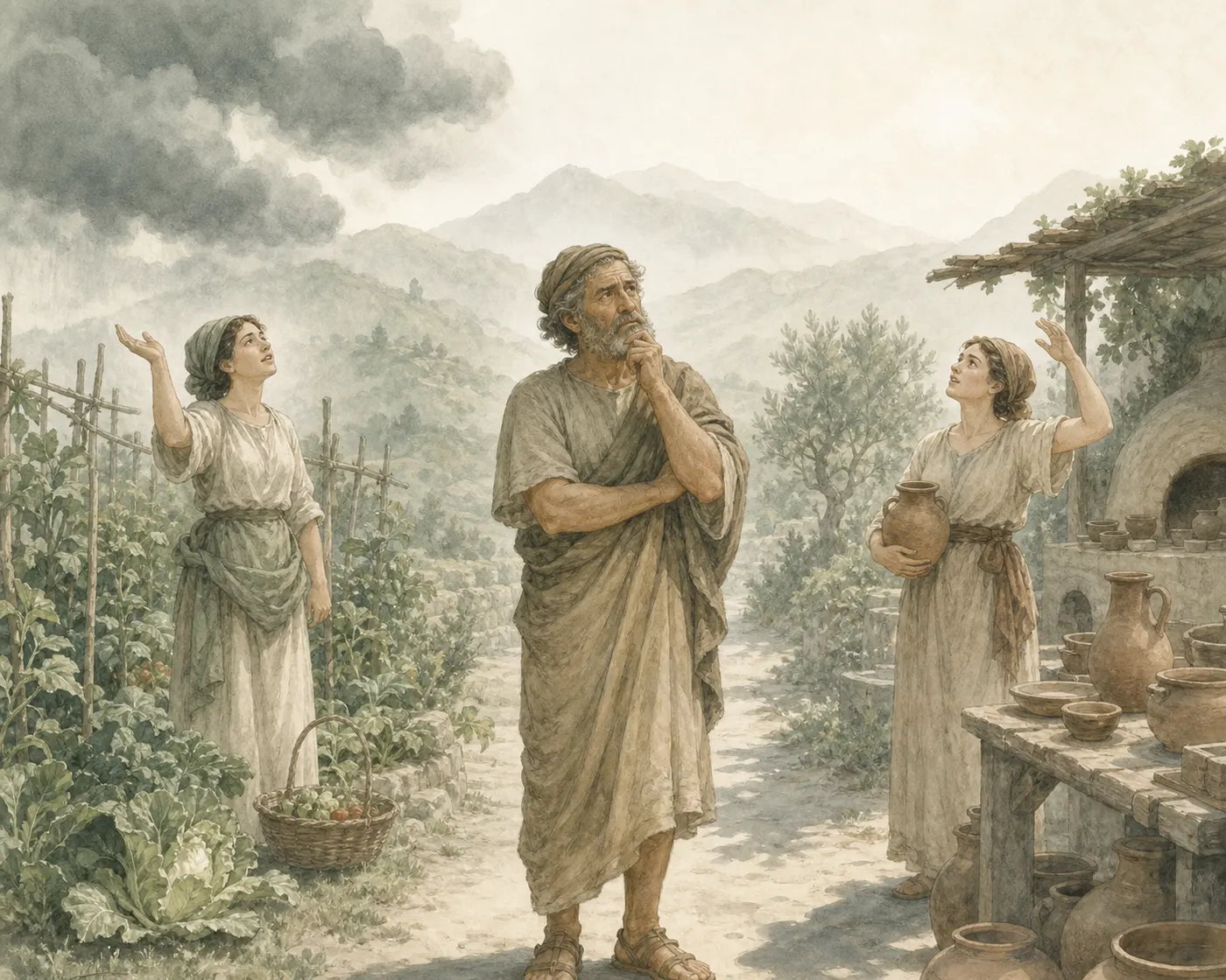 Illustration for Aesop’s fable “The Father and His Daughters”