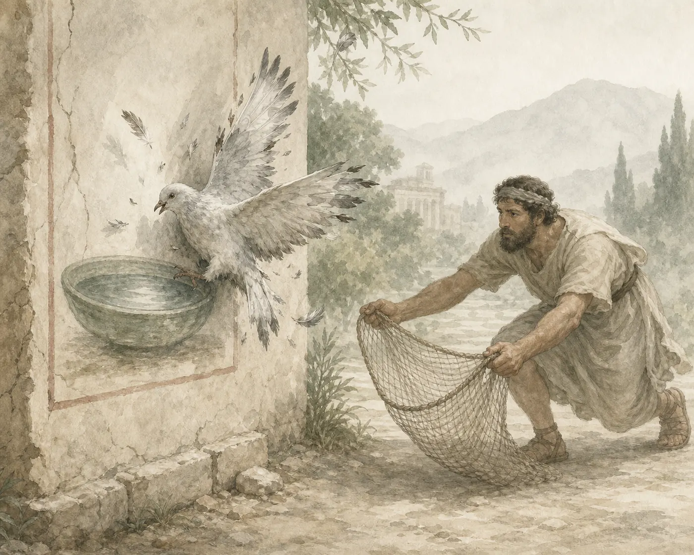 Illustration for Aesop’s fable “The Thirsty Dove”