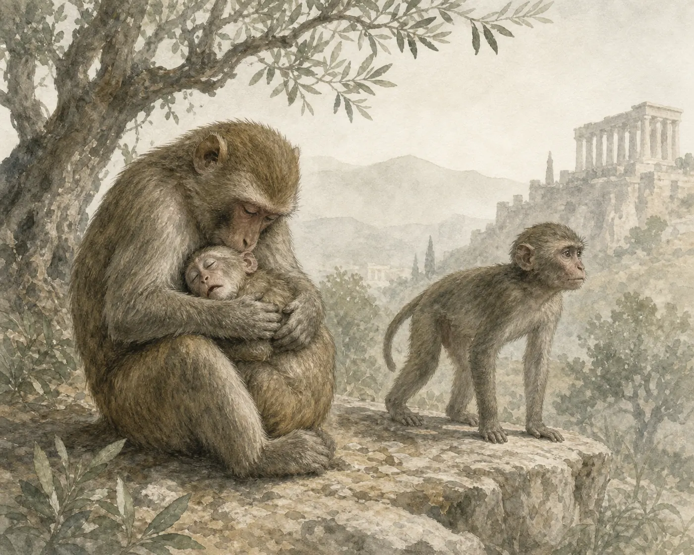 Illustration for Aesop’s fable “The Monkey's Children”