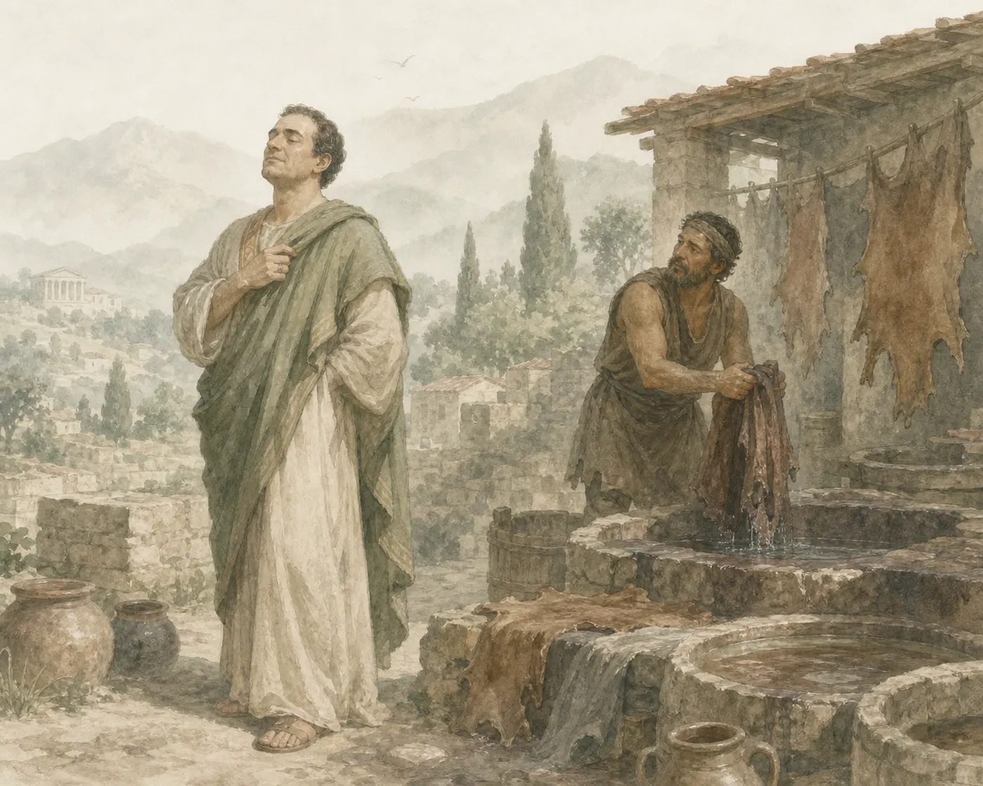 Illustration for Aesop’s fable “The Rich Man and the Tanner”