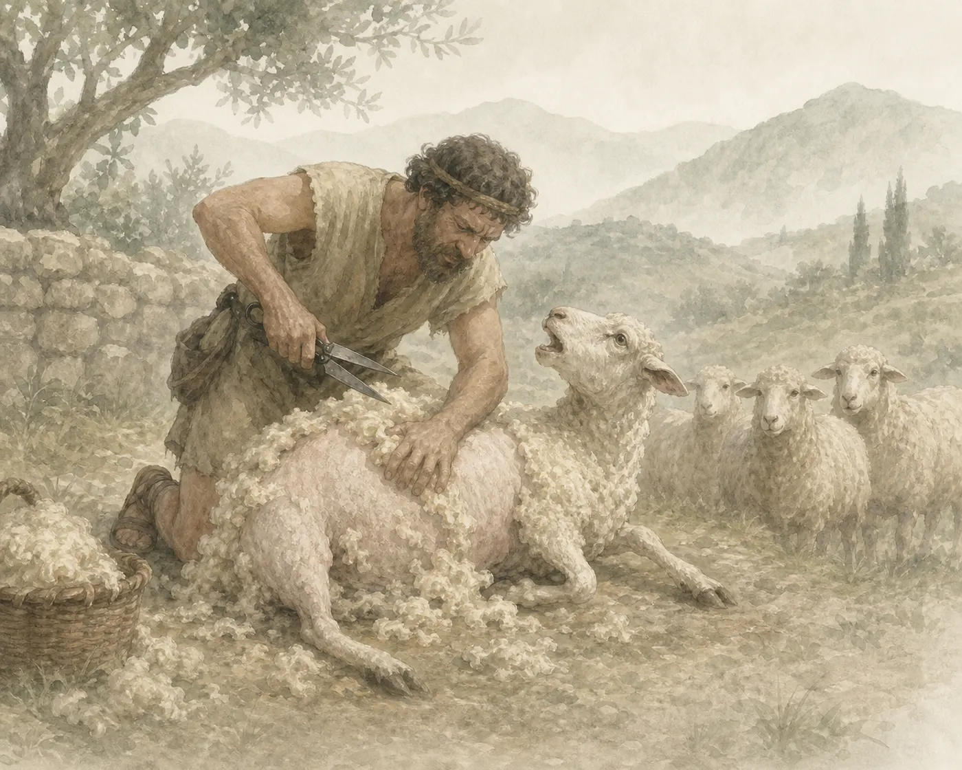 Illustration for Aesop’s fable “The Shorn Sheep”