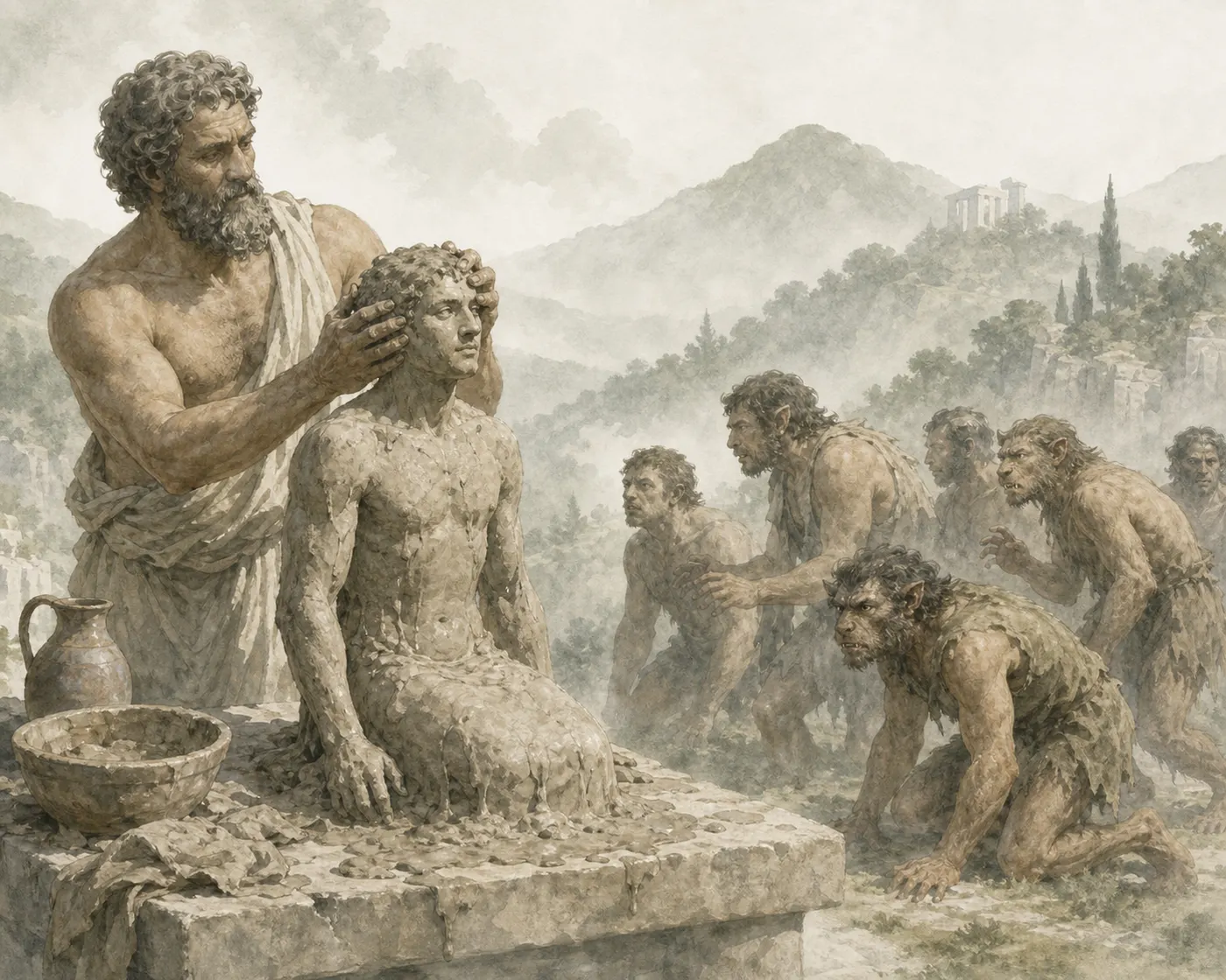 Illustration for Aesop’s fable “Prometheus and Men”