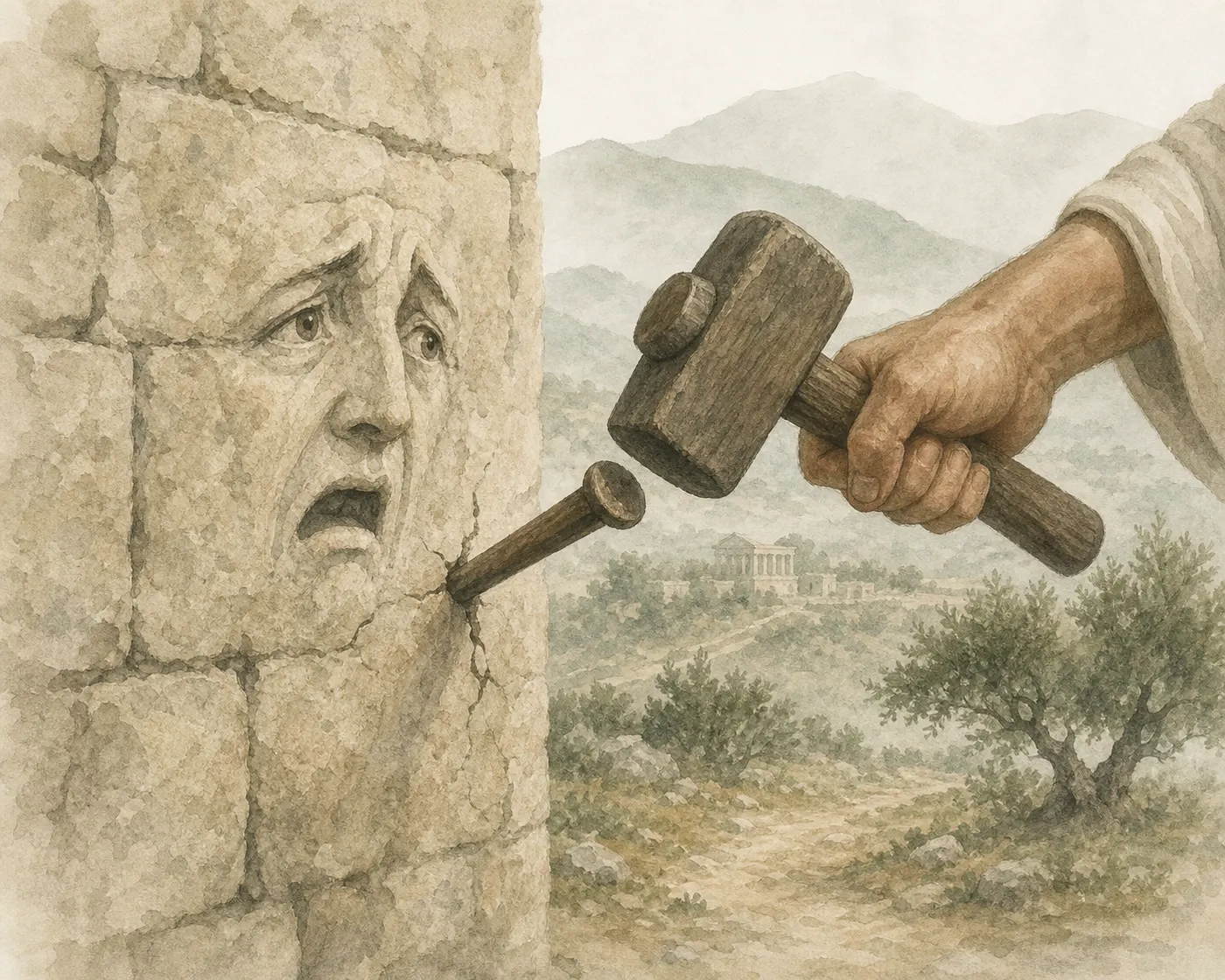 Illustration for Aesop’s fable “The Wall and the Peg”