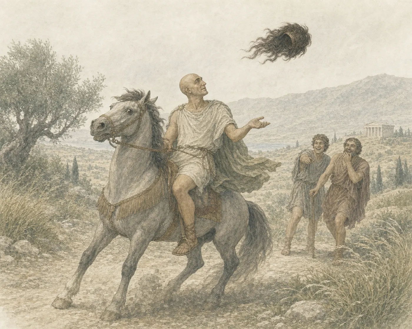 Illustration for Aesop’s fable “The Bald Rider”