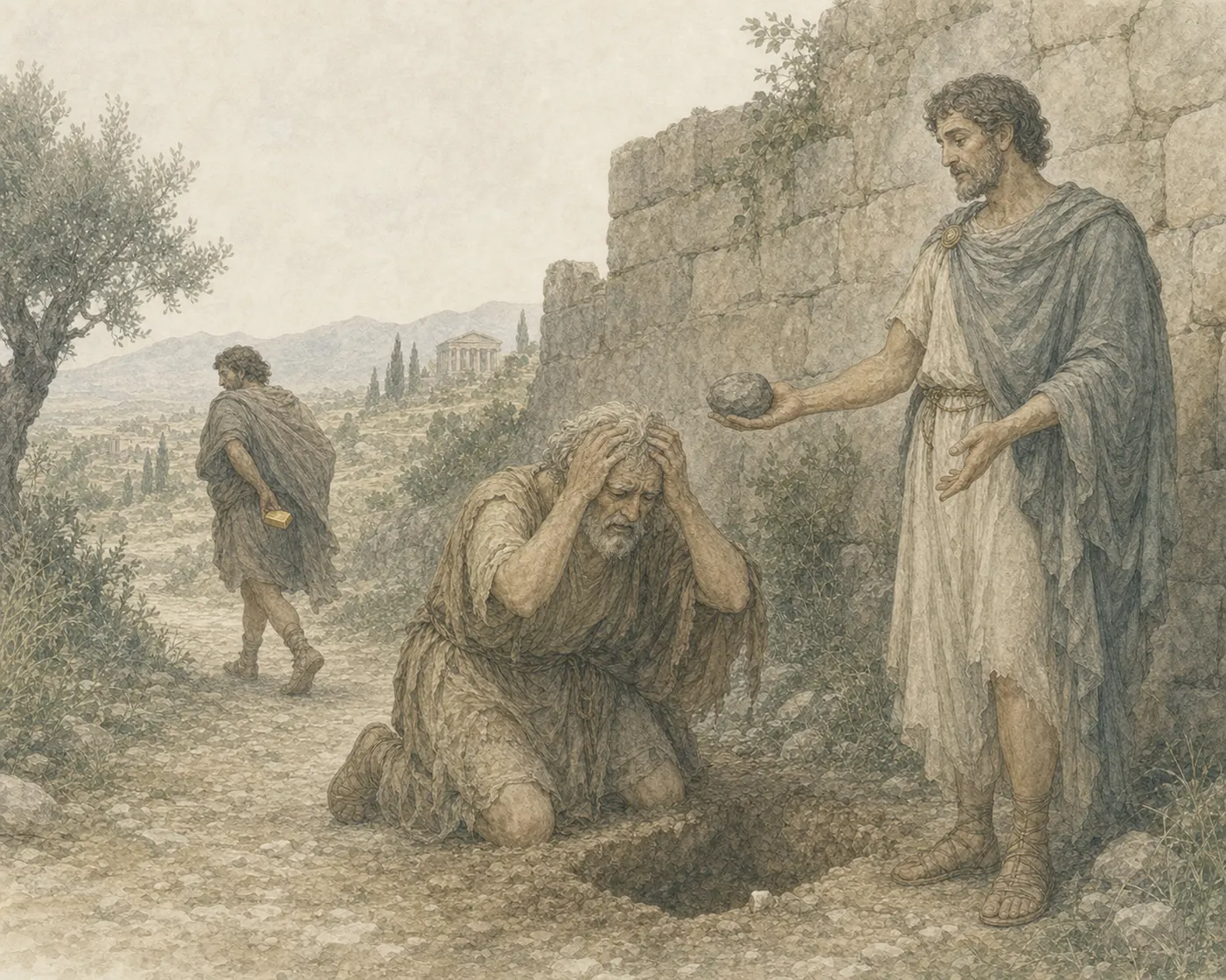 Illustration for Aesop’s fable “The Miser”