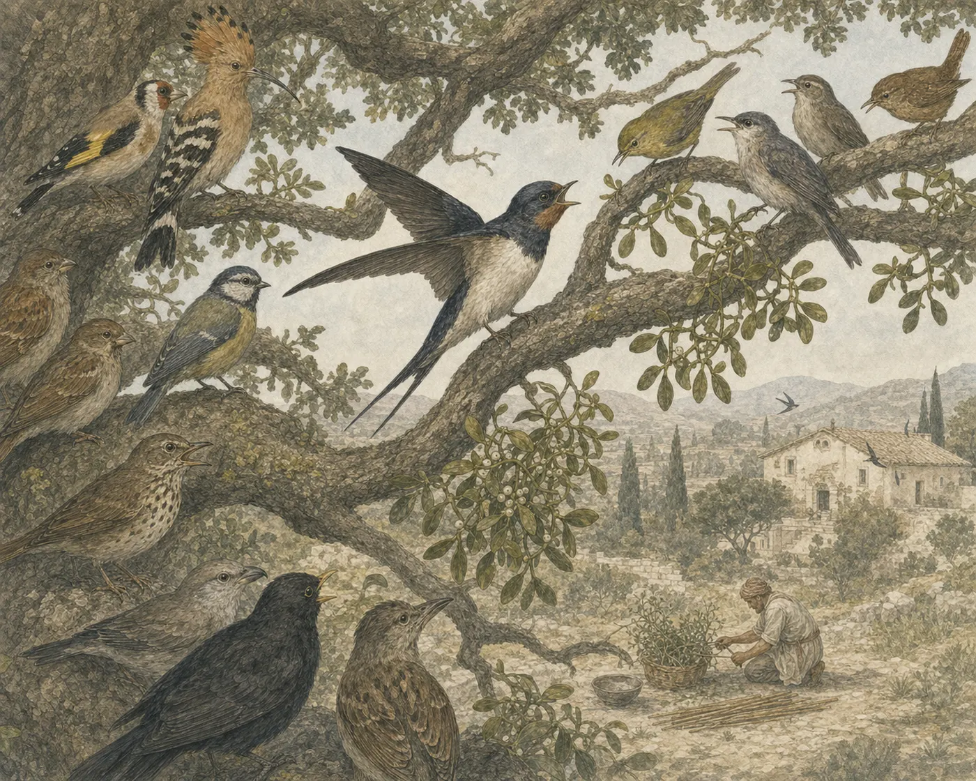 Illustration for Aesop’s fable “The Swallow and the Birds”