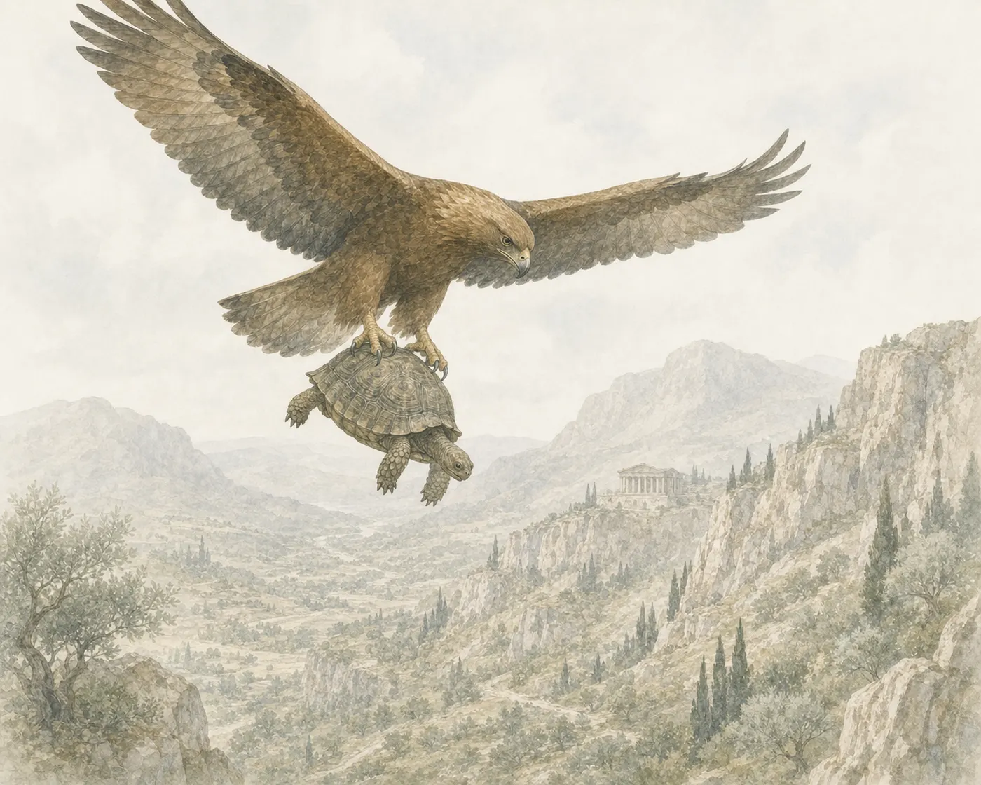 Illustration for Aesop’s fable “The Tortoise and the Eagle”