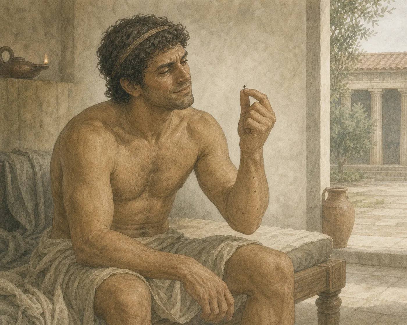 Illustration for Aesop’s fable “The Flea and the Man”